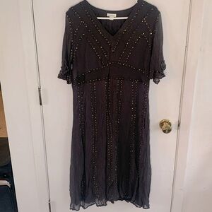 Sundance navy crinkle texture dress covered with flat beads Size Large